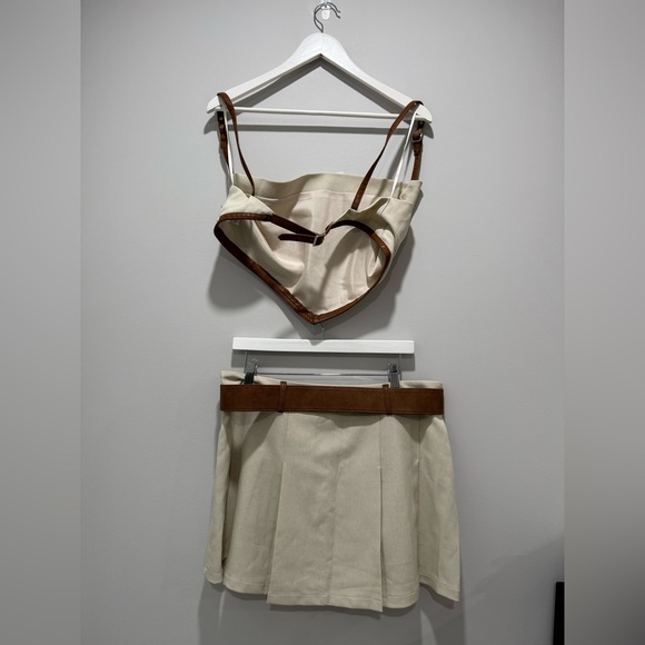 NEW Fashion Nova Luxe 2-Pce Cream and Brown Skirt Set Size XL NWOT - Picture 4 of 6